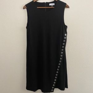 Calvin Klein Black Sheath Dress Sleeveless Metal Rings Size 10
